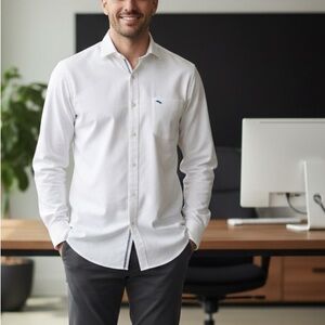 Tommy Bahama Shirt Mens Size L White Long Sleeve Cotton Blend